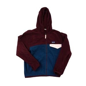 Patagonia Girls Medium 10 Blue Maroon Micro D Snap-T Fleece Sweater Jacket